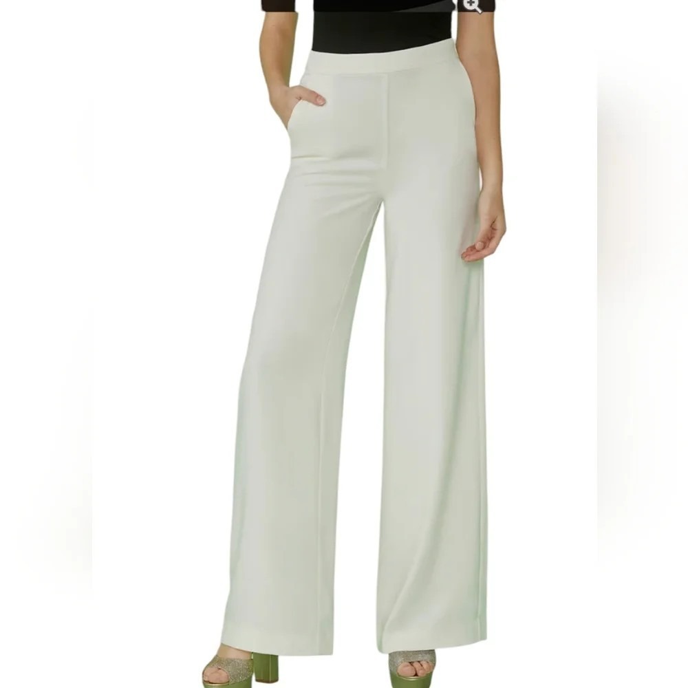 ModCloth 2 Ivory Wide Leg High Waisted Trousers Palazzo Pants Lined Career NWT